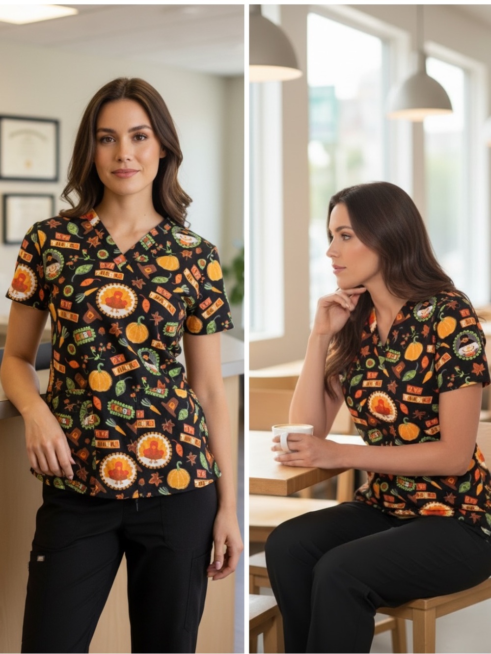 NWT Dickies Thanksgiving Holiday Scrub Top
